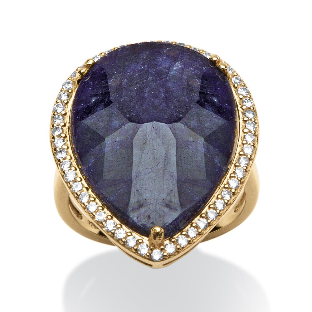 18.63 TCW Pear Cut Midnight Blue Sapphire and Cubic Zirconia Ring in 18k Gold over Sterling Silver