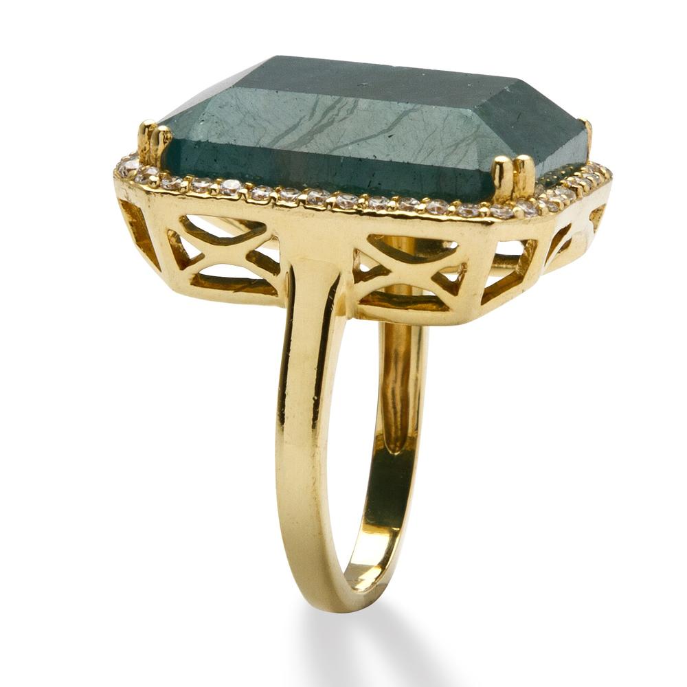18.88 TCW Emerald-Cut Green Sapphire and Cubic Zirconia Ring in 18k Gold over Sterling Silver