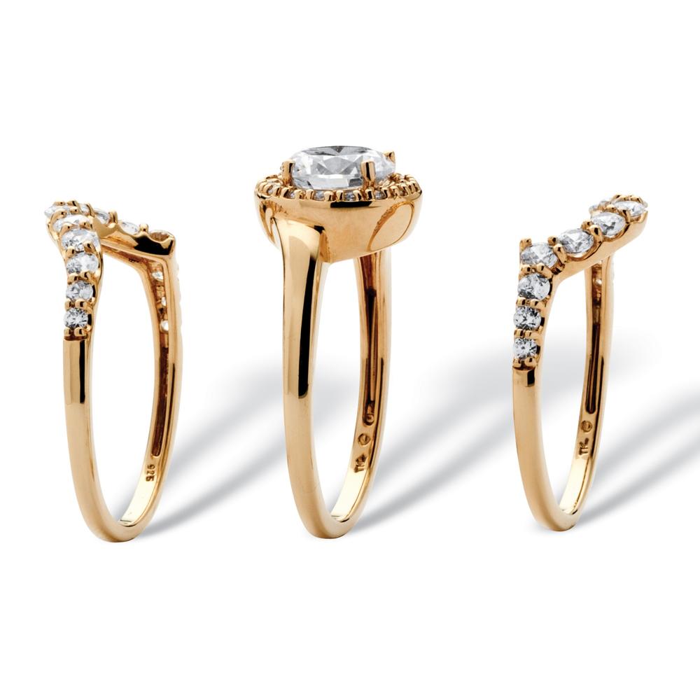 3 Piece 2.53 TCW Round Cubic Zirconia Halo Bridal Ring Set in 18k Gold over Sterling Silver