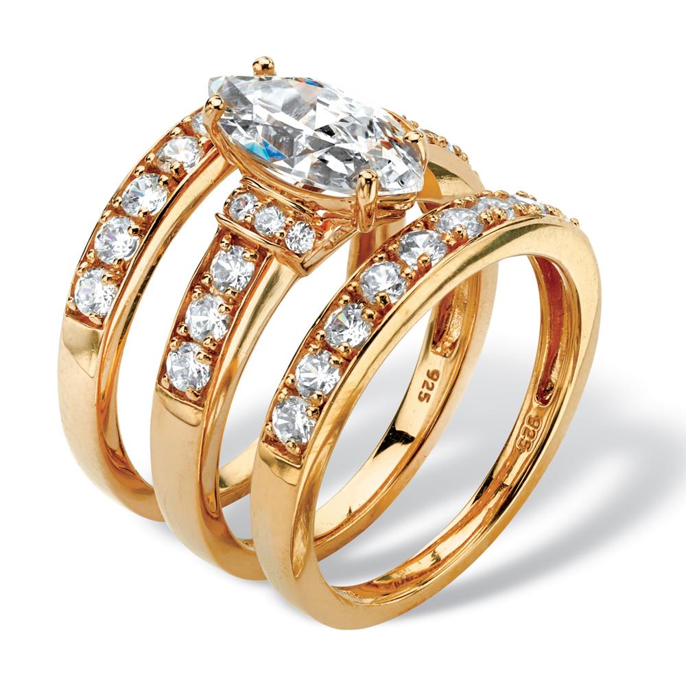 3 Piece 3.18 TCW Marquise-Cut Cubic Zirconia Bridal Ring Set in 18k Gold over Sterling Silver