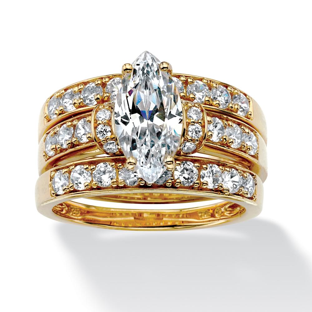 3 Piece 3.18 TCW Marquise-Cut Cubic Zirconia Bridal Ring Set in 18k Gold over Sterling Silver