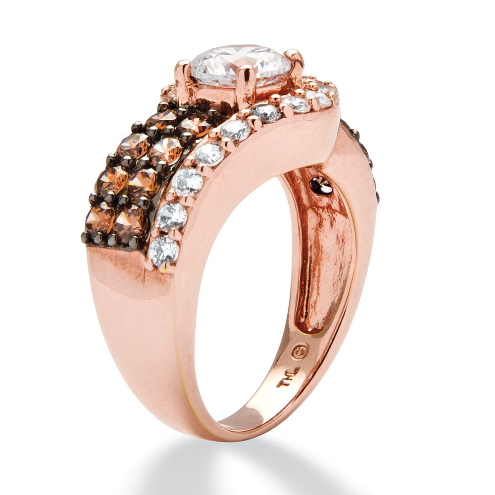 2.53 TCW Round CZ and Brown CZ Ring in Rose Gold over Sterling Silver