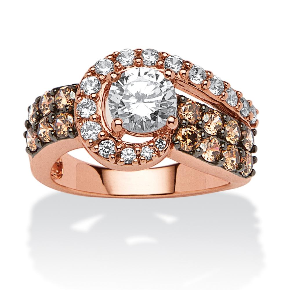 2.53 TCW Round CZ and Brown CZ Ring in Rose Gold over Sterling Silver
