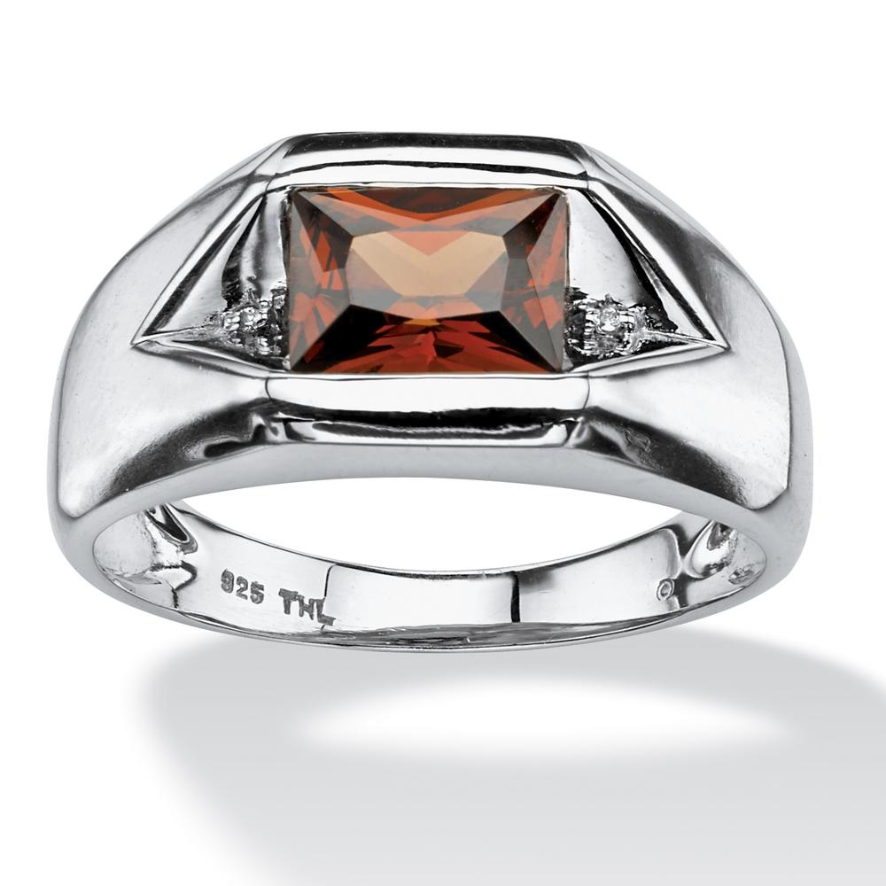 Men's 1.51 TCW Red Cubic Zirconia Ring with Cubic Zirconia Accents in Platinum over Sterling Silver