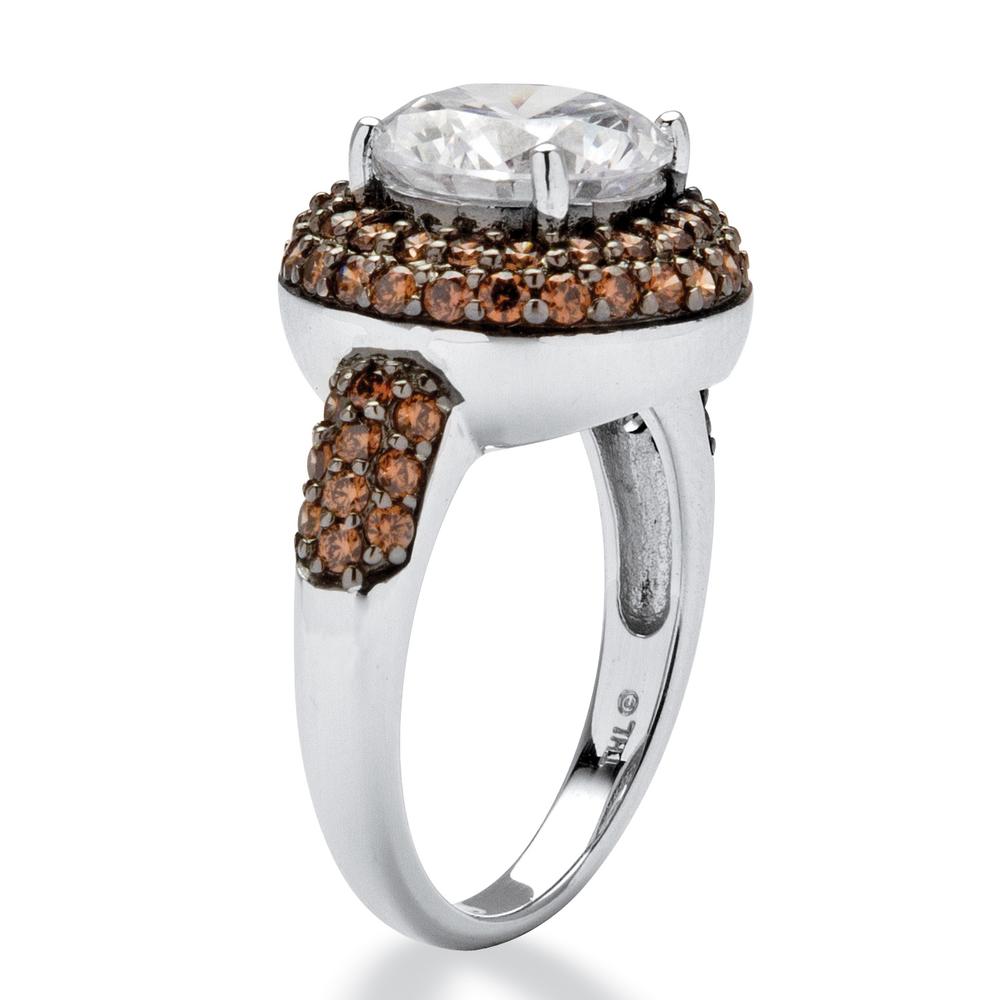 4.46 TCW Round Cubic Zirconia and Brown CZ Cocktail Ring in Platinum over Sterling Silver