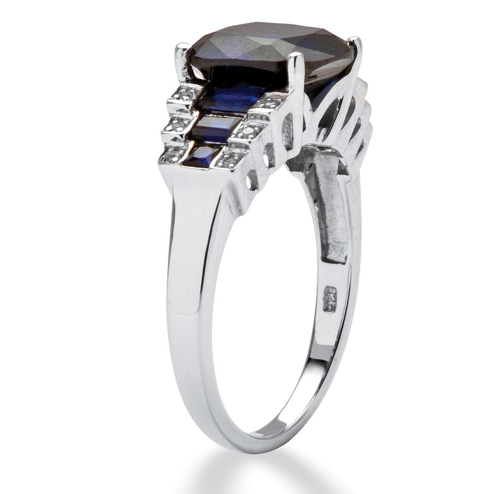 3.19 TCW Sapphire with Diamond Accents Step Ring in Platinum over Sterling Silver