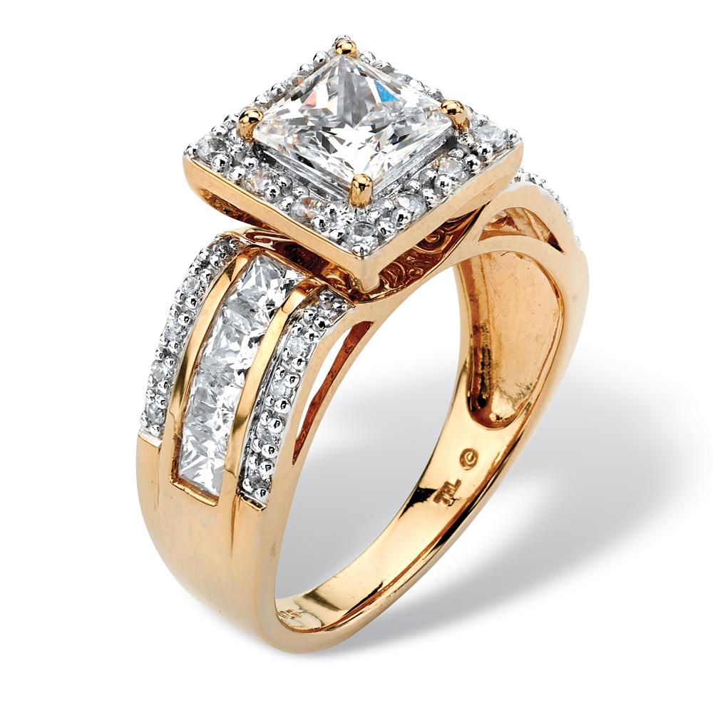 2.20 TCW Princess-Cut Cubic Zirconia Square Halo Ring in 18k Gold over Sterling Silver
