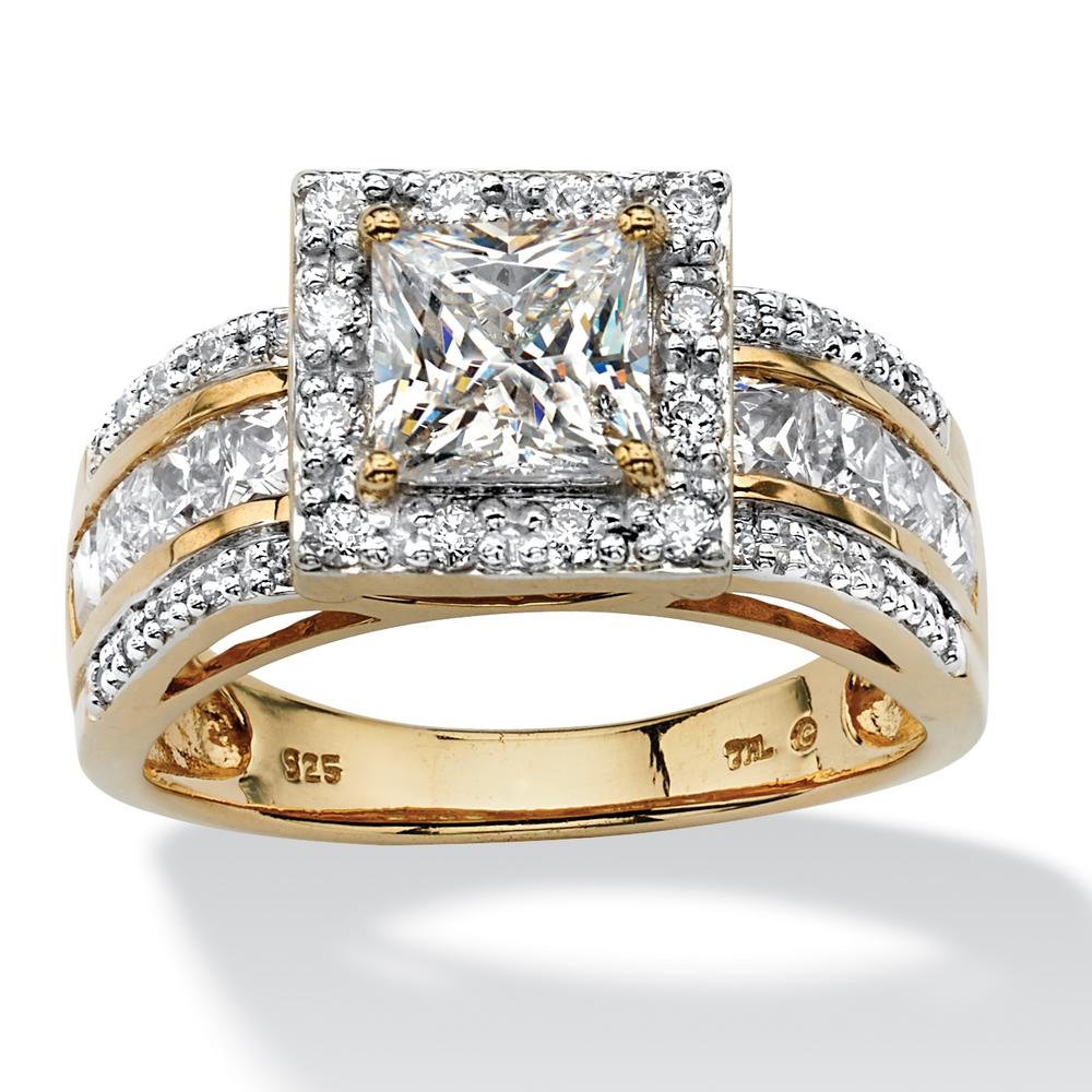 2.20 TCW Princess-Cut Cubic Zirconia Square Halo Ring in 18k Gold over Sterling Silver