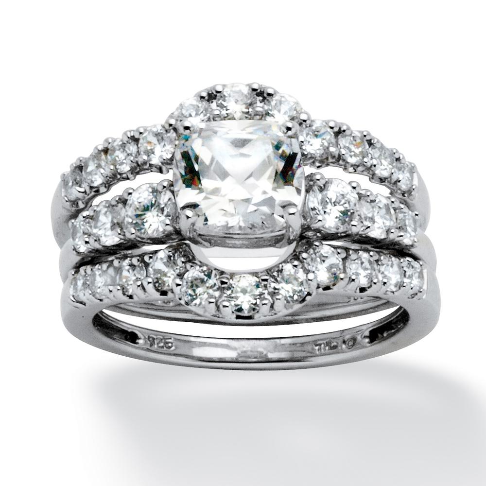 3 Piece 2.61 TCW Cushion-Cut Cubic Zirconia Bridal Ring Set in Platinum over Sterling Silver