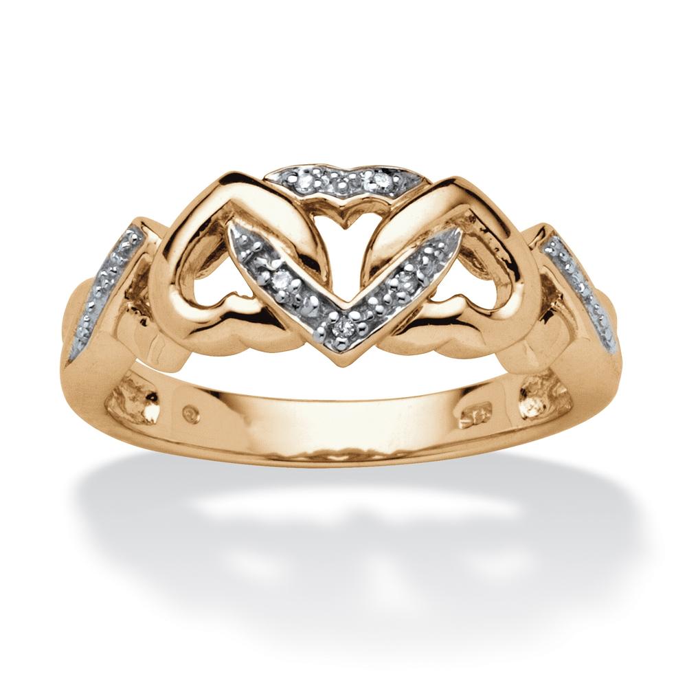 Diamond Accent Interlocking Hearts Ring in 18k Gold over Sterling Silver