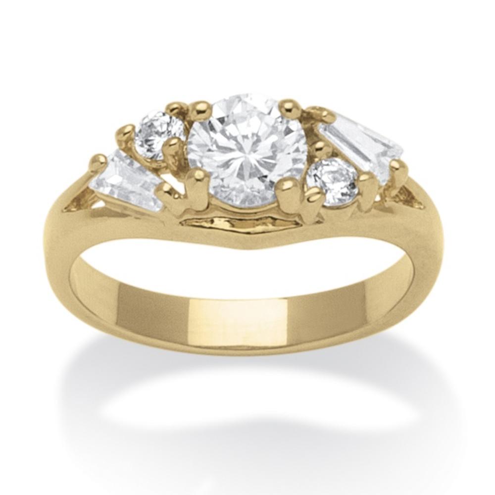 1.58 TCW Round and Baguette Cubic Zirconia 14k Yellow Gold-Plated Engagement Anniversary Ring