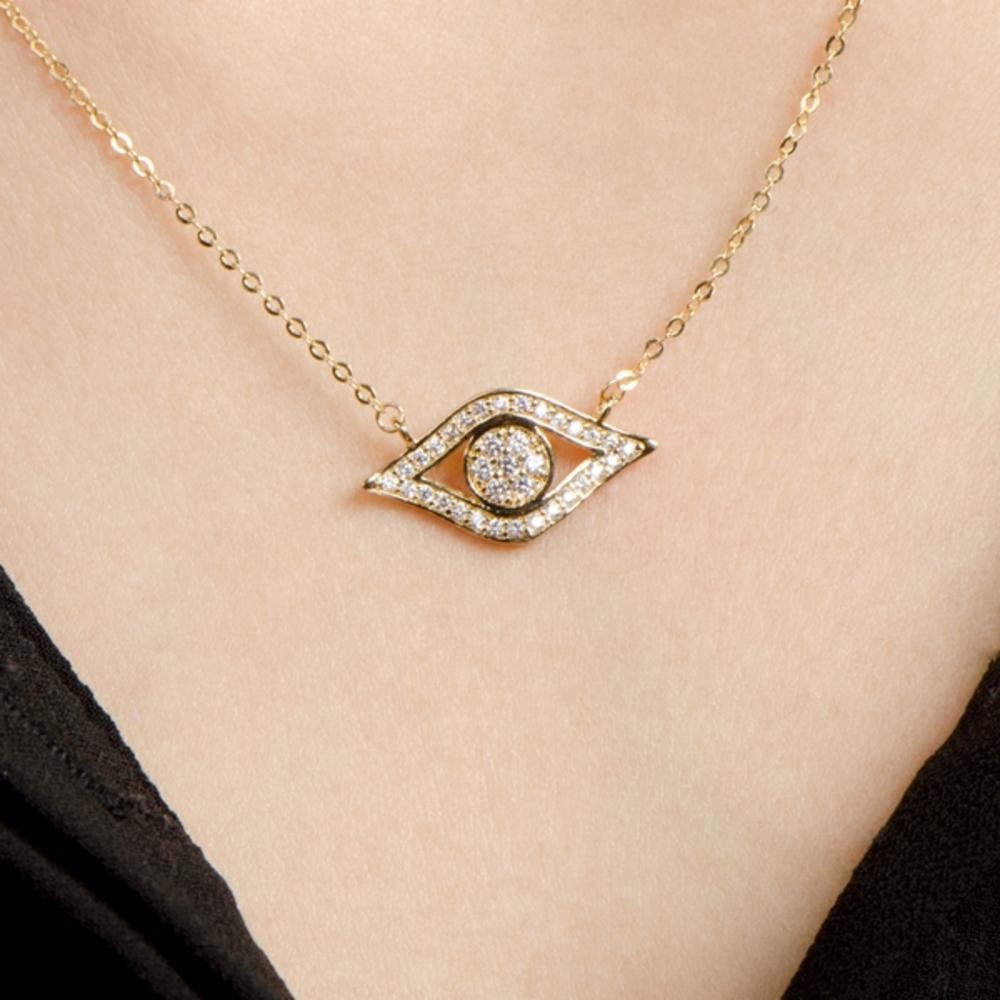 Behati's 18 Inch Gold Plated CZ Evil Eye Charm Necklace
