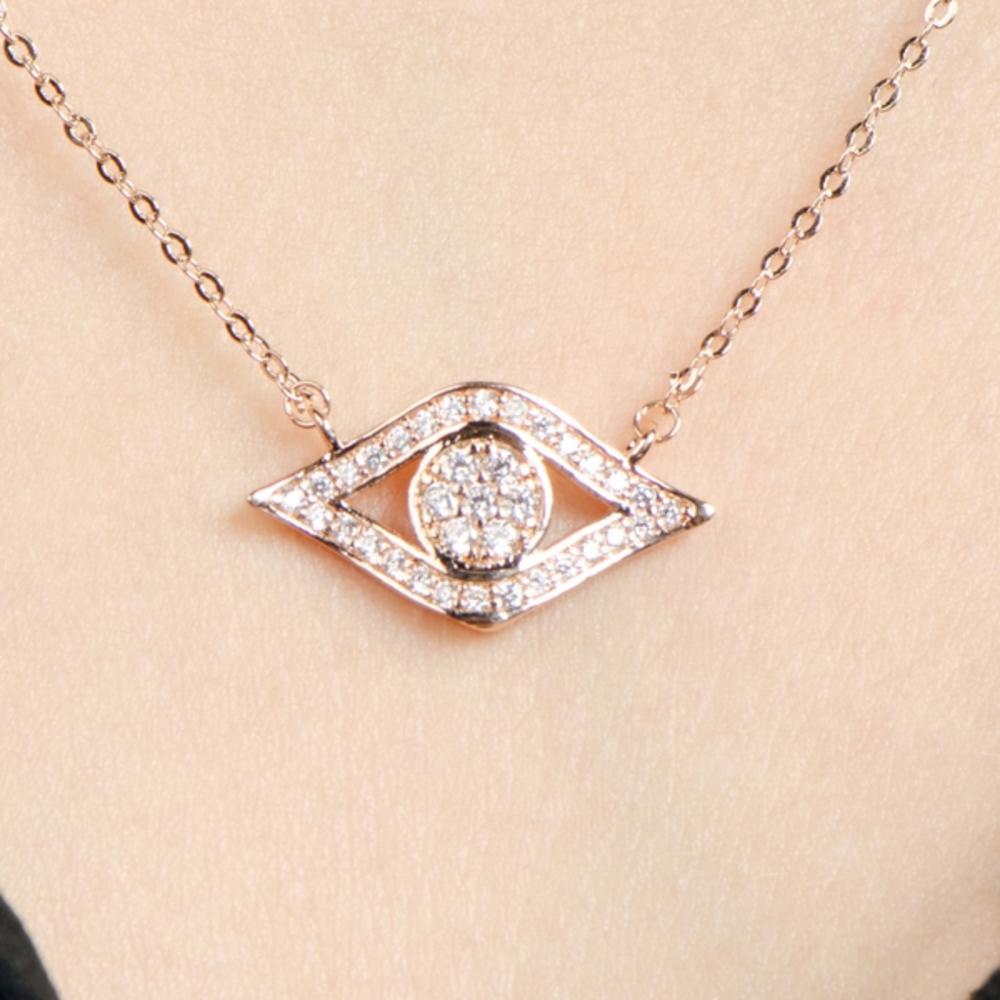 Behati's 18 Inch Rose Gold Plated CZ Evil Eye Charm Necklace
