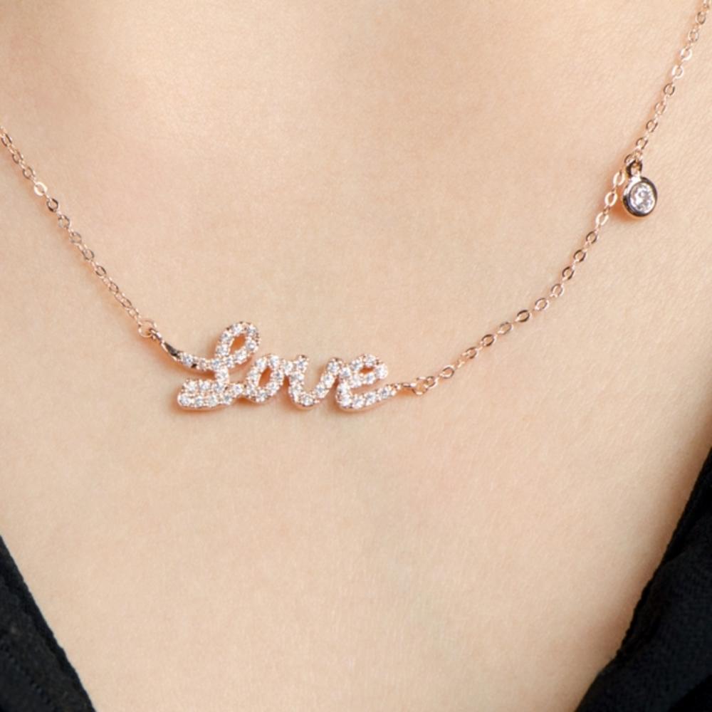 Candice's 18 Inch Rose Gold Plated CZ Cursive Love Charm Necklace