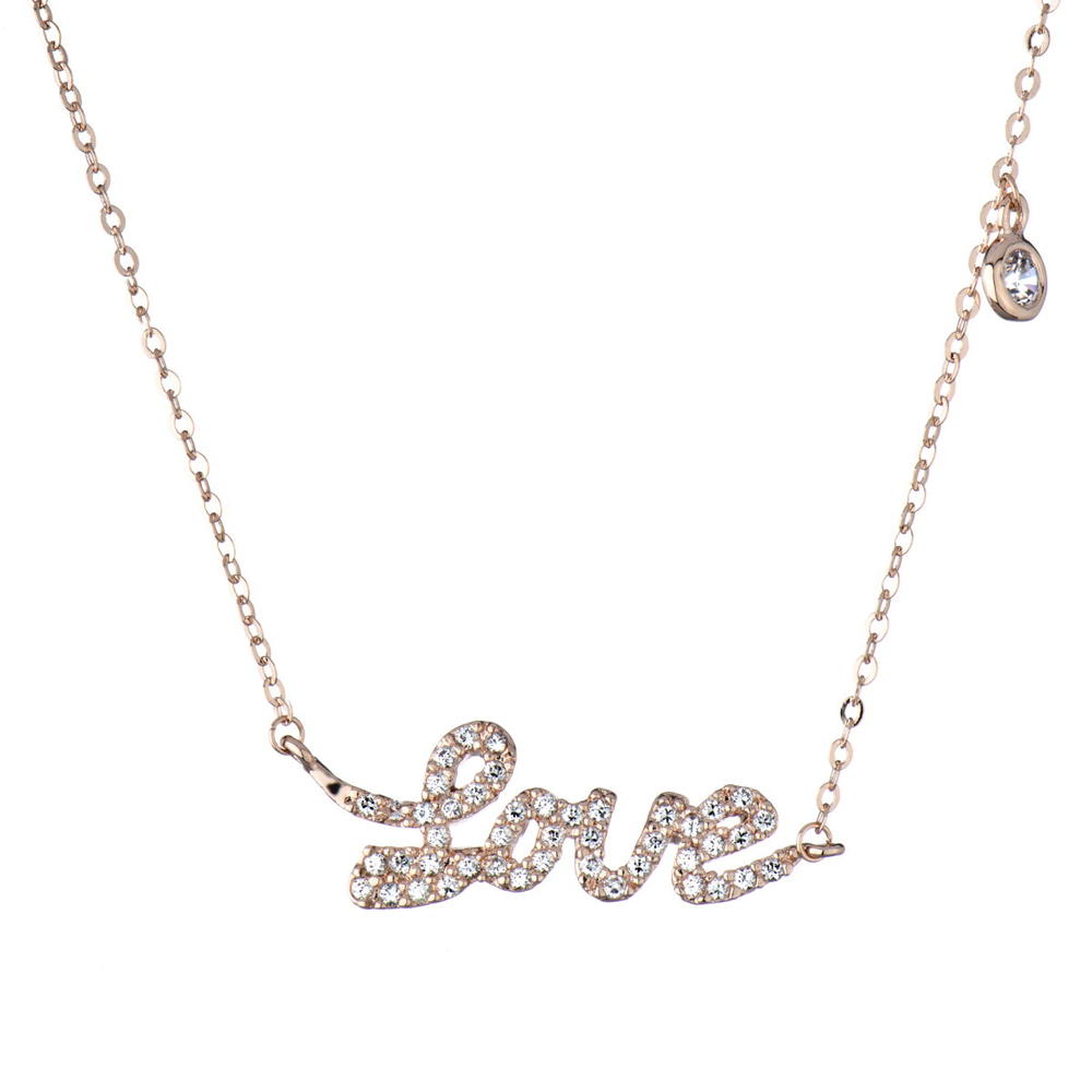 Candice's 18 Inch Rose Gold Plated CZ Cursive Love Charm Necklace