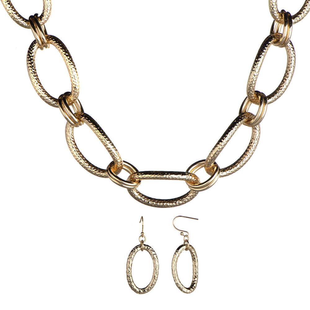 Addie's Gold Link Statement Necklace and Earrings Set