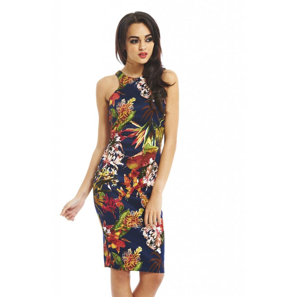 AX Paris Women&#8217;s Tropical Print Cut In Neck Dress - Online Exclusive