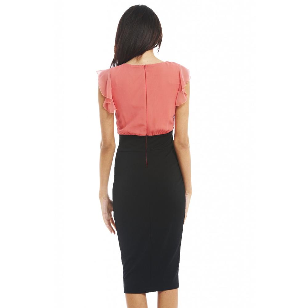 AX Paris Women&#8217;s Chiffon Contrast Frill Top Midi Dress - Online Exclusive
