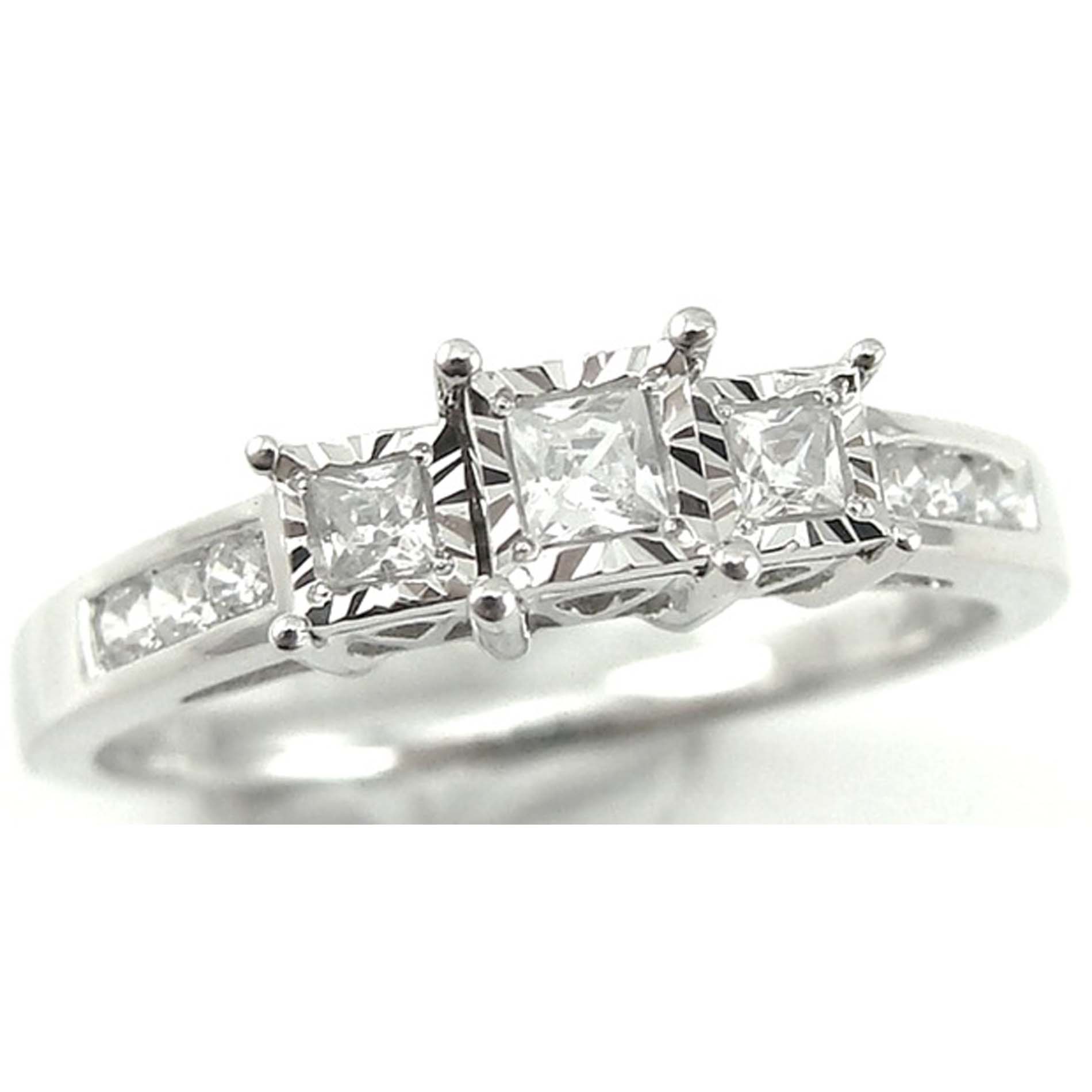 Tru Miracle 10K 1/4Ct Certified 3-Stone Princess Diamond Illusion Ring