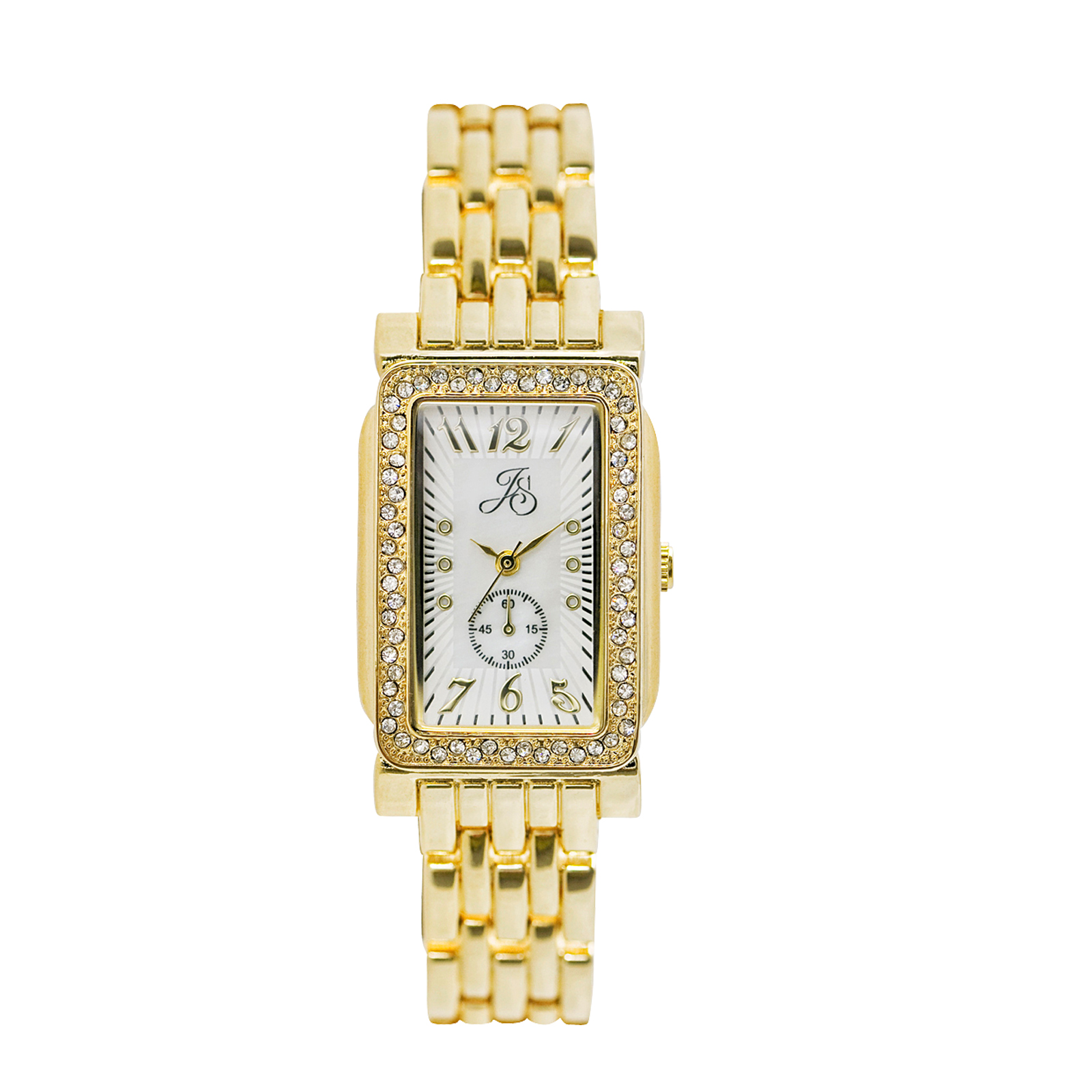 Jaclyn Smith Ladies Gold Plated Rectangle with Stones Bracelet Watch, Women's