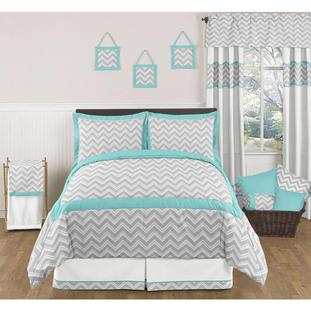 Sweet Jojo Designs Gray and Turquoise Zig Zag Collection Queen Bed Skirt