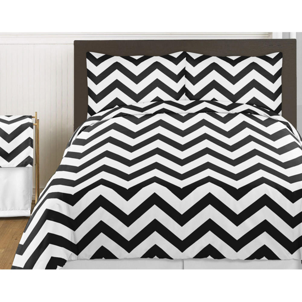 Sweet Jojo Designs Black and White Chevron Collection 3pc Full/Queen Bedding Set