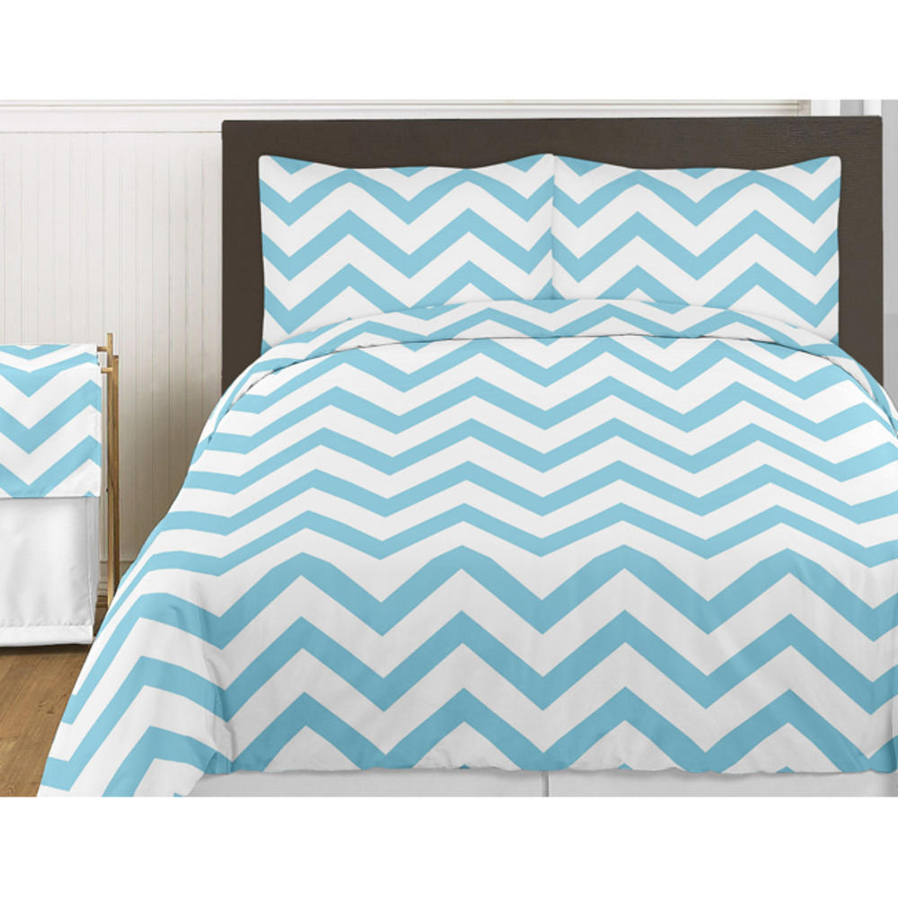 Sweet Jojo Designs White Queen Bed Skirt for Turquoise and White Chevron Collection
