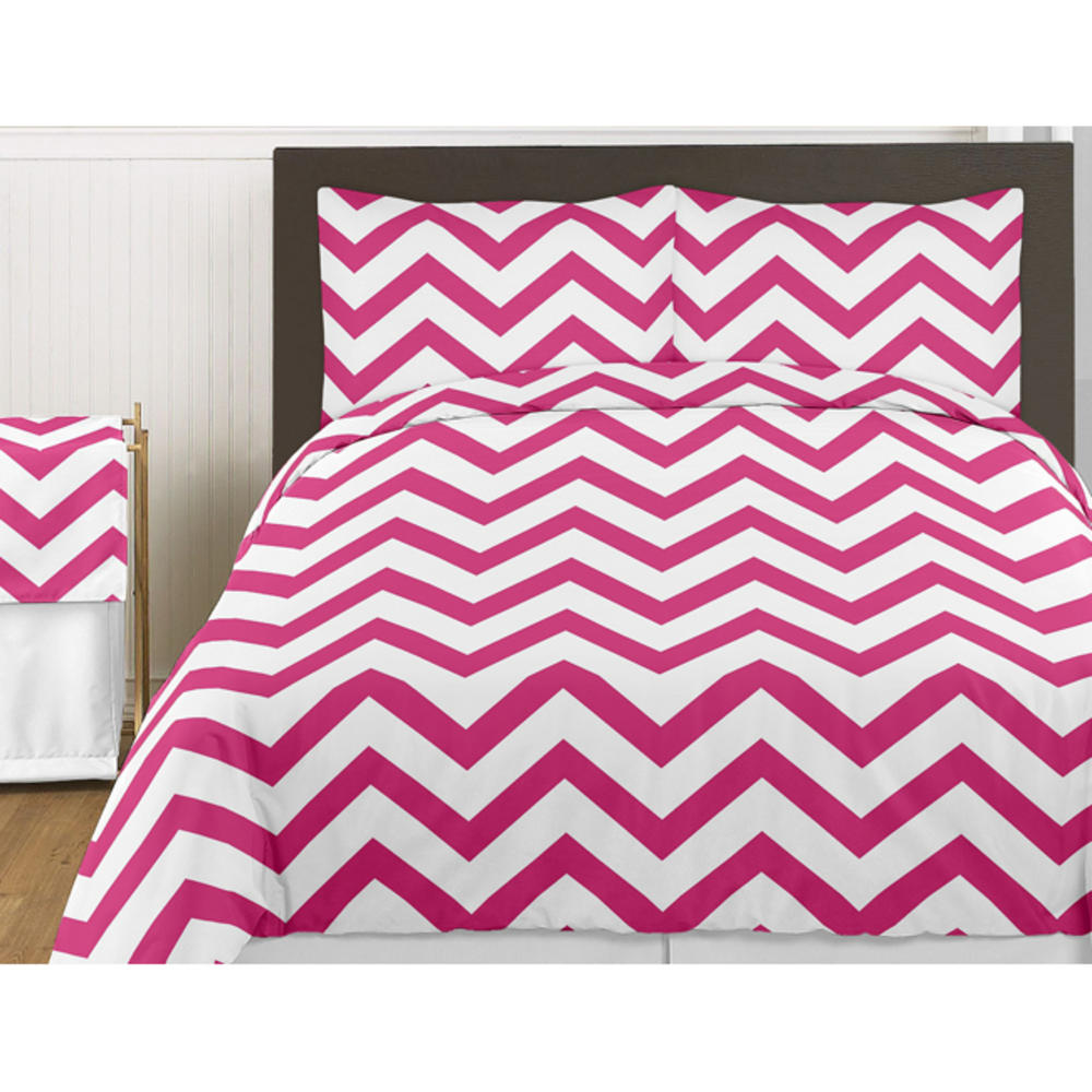 Sweet Jojo Designs Hot Pink and White Chevron Collection 3pc Full/Queen Bedding Set