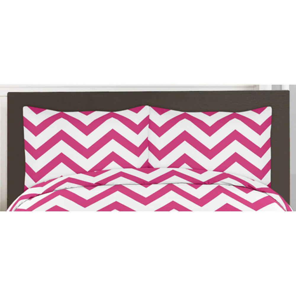 Sweet Jojo Designs Hot Pink and White Chevron Collection 3pc Full/Queen Bedding Set