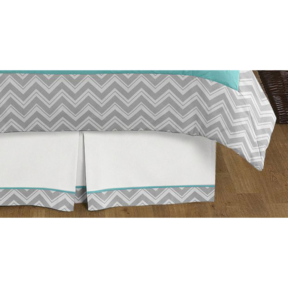 Sweet Jojo Designs Gray and Turquoise Zig Zag Collection Queen Bed Skirt