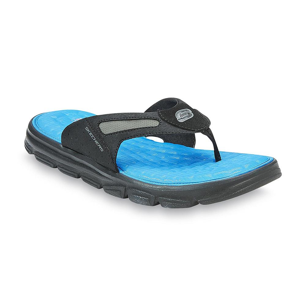 Skechers Men's Memory Foam Cooling Gel Black/Blue Flip Flop