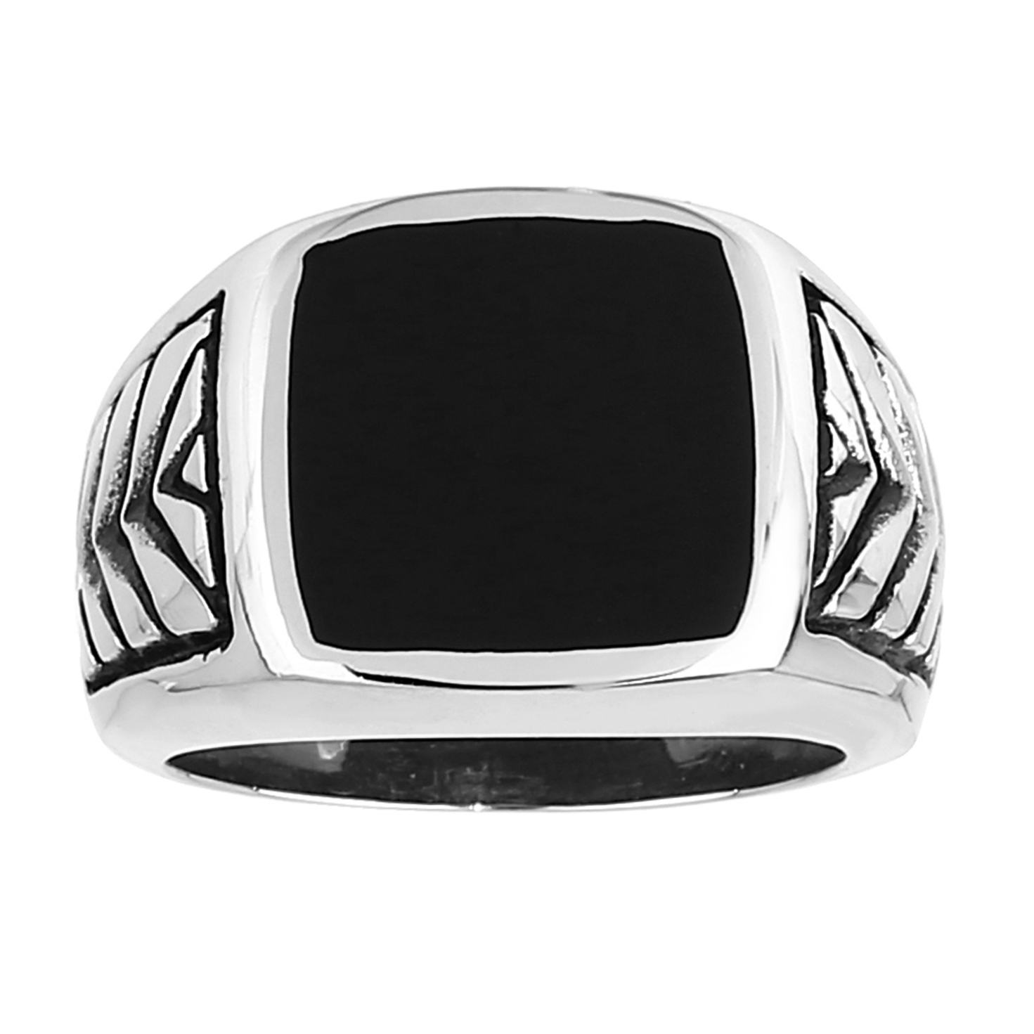 Stainless Steel Etched Ring With Black Resin Center