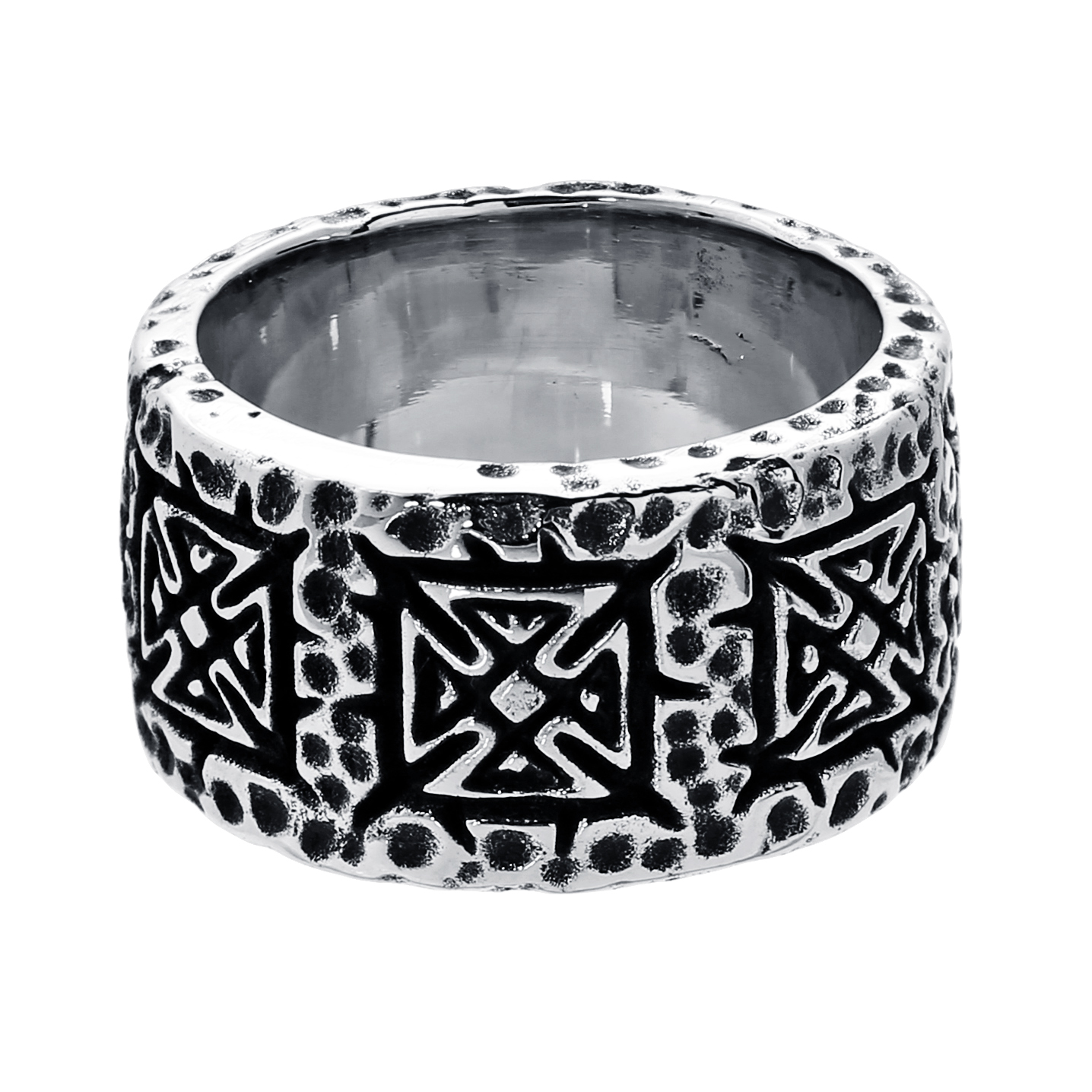 Cross Gothic Texture Ring in Stainless Steel With Black Plating Accent