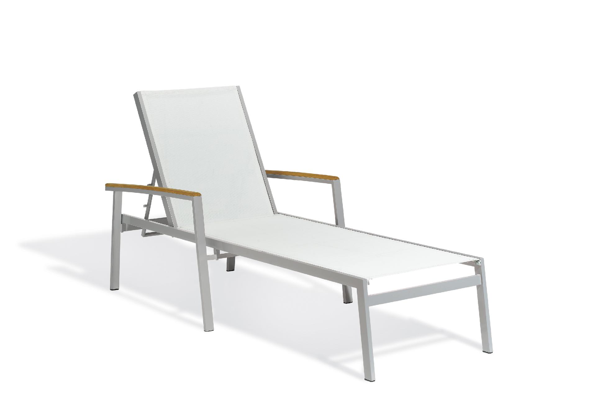 Travira Commercial Grade Chaise Lounge  Natural Sling  Tekwood Natural Armcaps 4/pk