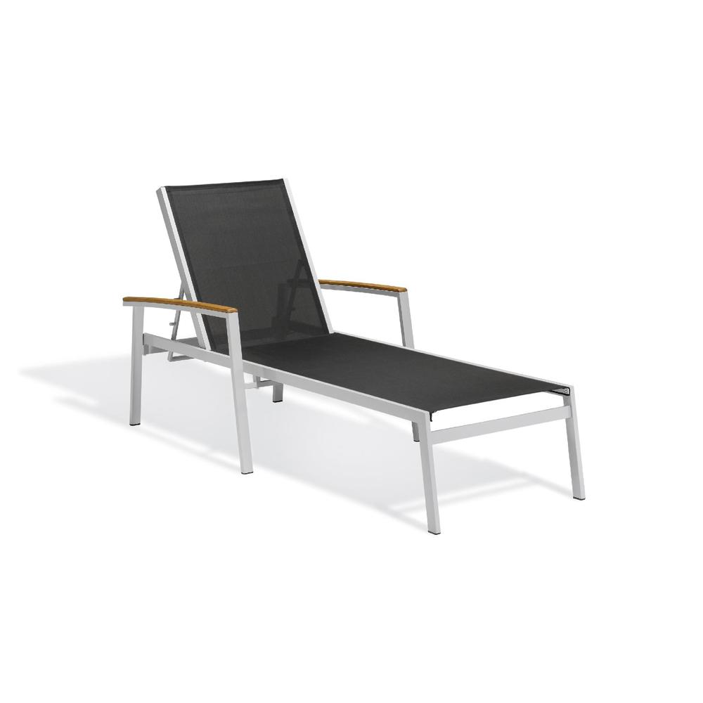 Travira Commercial Grade Chaise Lounge  Black Sling  Tekwood Natural Armcaps 4/pk