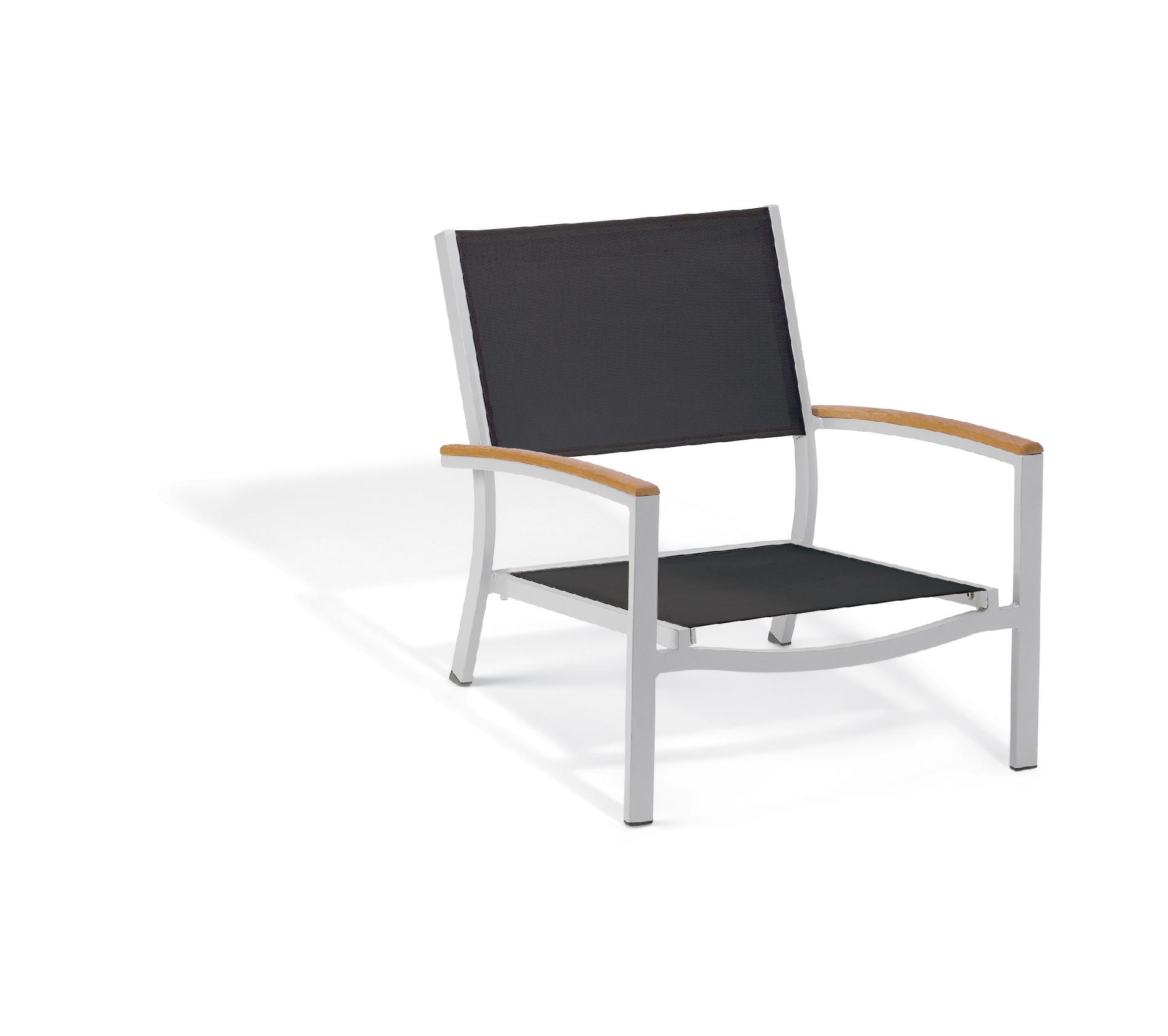 Travira Commercial Grade Beach Chair  Black Sling  Teak Armcaps  2/pk
