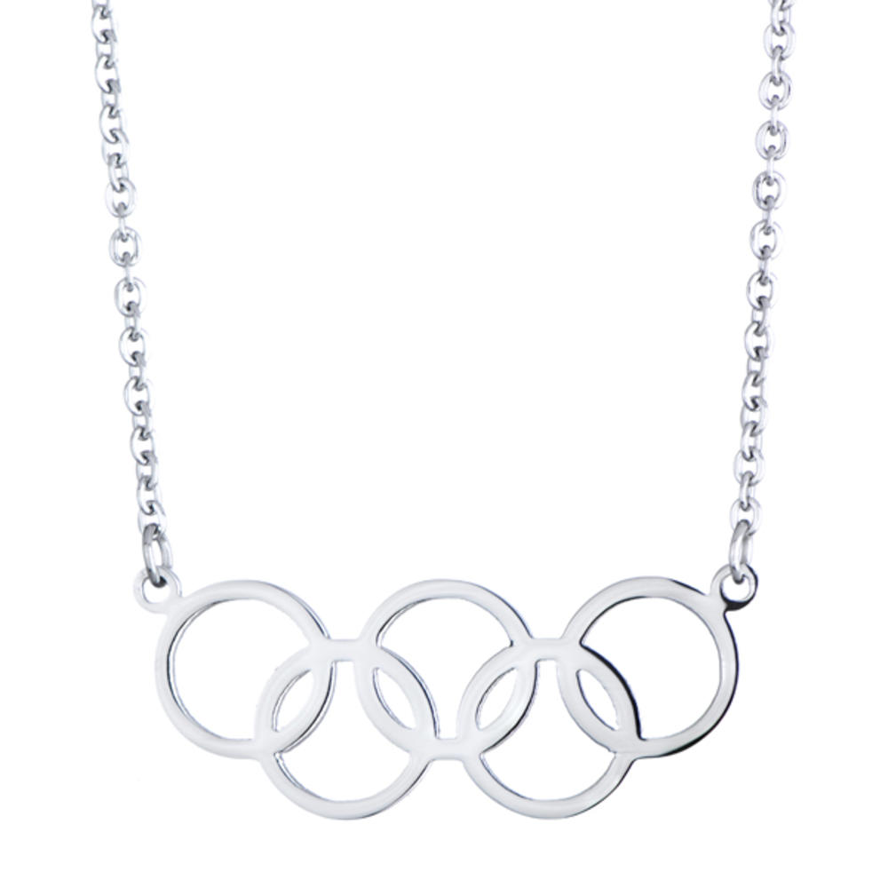 Olympics Jewelry: Silver 5 Circle Charm Necklace - 18K Plated