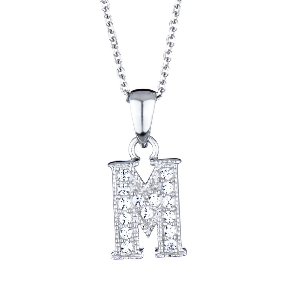 Adriana's Personalized Sterling Silver and Cubic Zirconia Initial Necklace - "M"