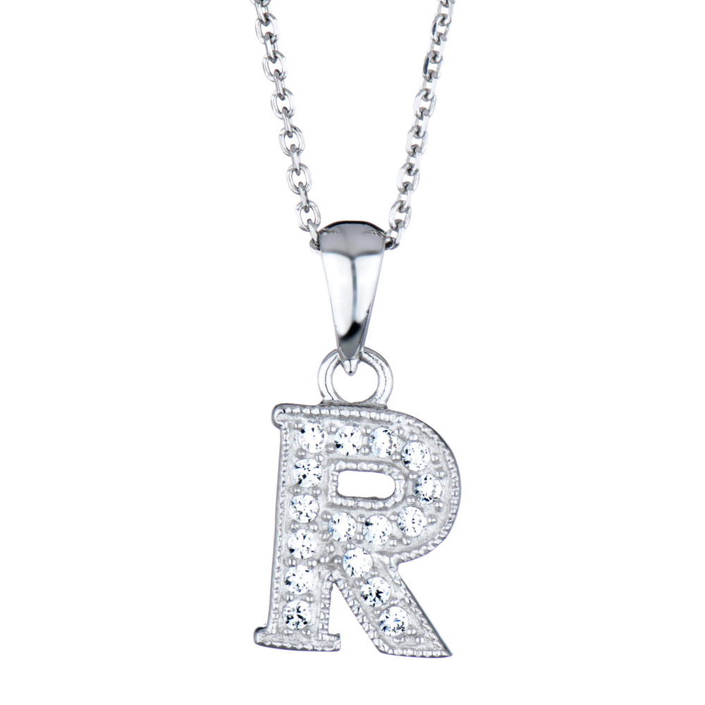 Adriana's Personalized Sterling Silver and Cubic Zirconia Initial Necklace - "R"