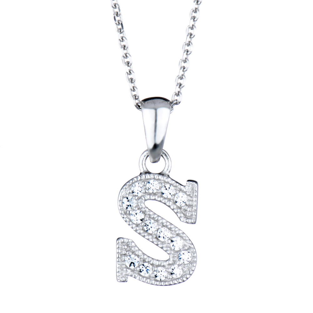 Adriana's Personalized Sterling Silver and Cubic Zirconia Initial Necklace - "S"
