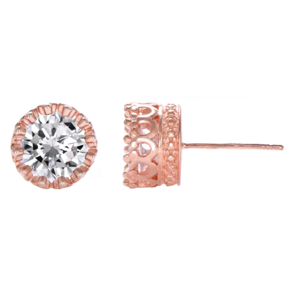 Kristine's 4 Total Carat Weight Crown Setting Cubic Zirconia Stud Earrings - Rose Gold