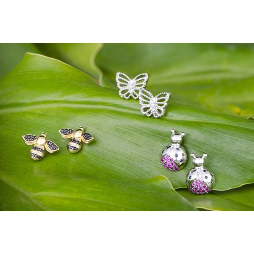 Mimi's Sterling Silver and Cubic Zirconia Pave Butterfly Stud Earrings