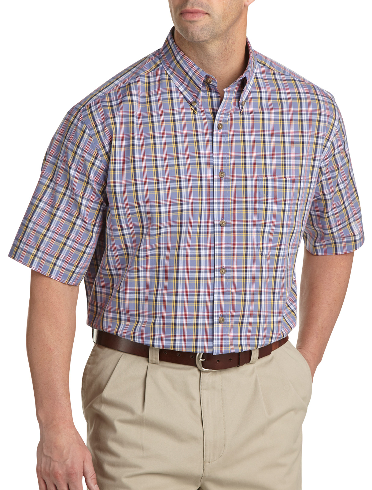 Harbor Bay Easy-Care Large Plaid Short-Sleeve Sport Shirt