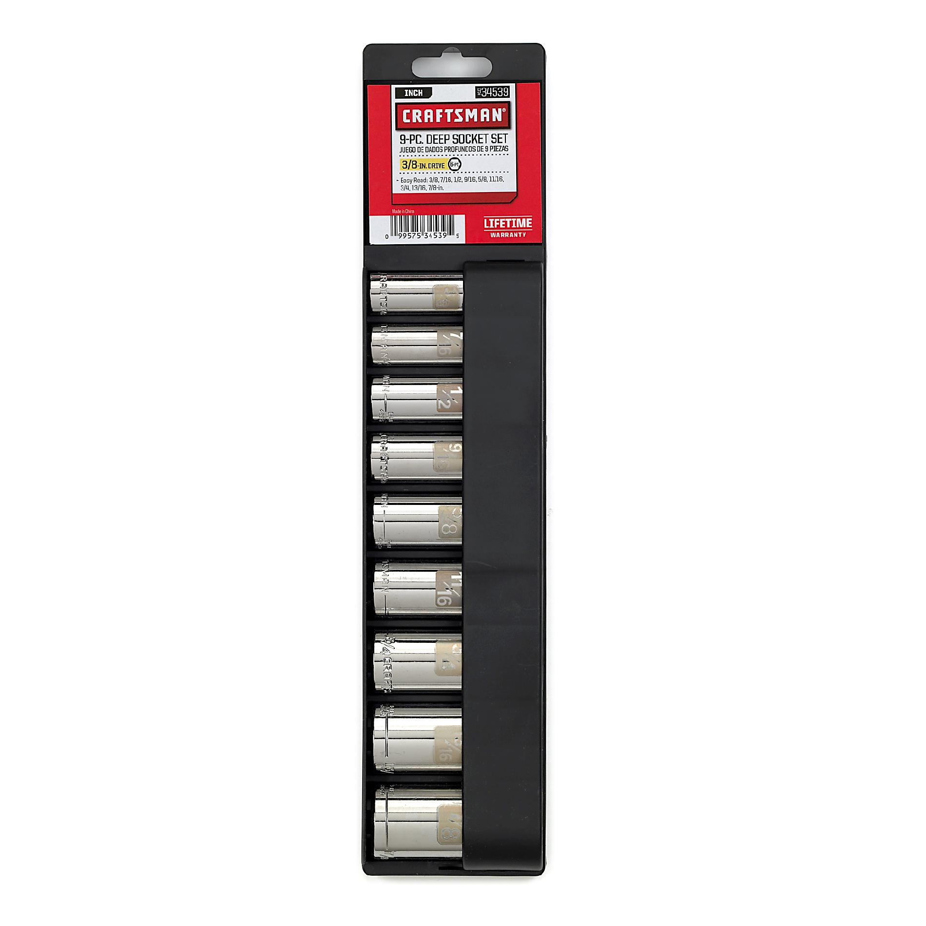 Craftsman 9 pc. Standard 6 pt. Deep, 3/8 in. dr. Easy-to-Read Socket Accessory Set