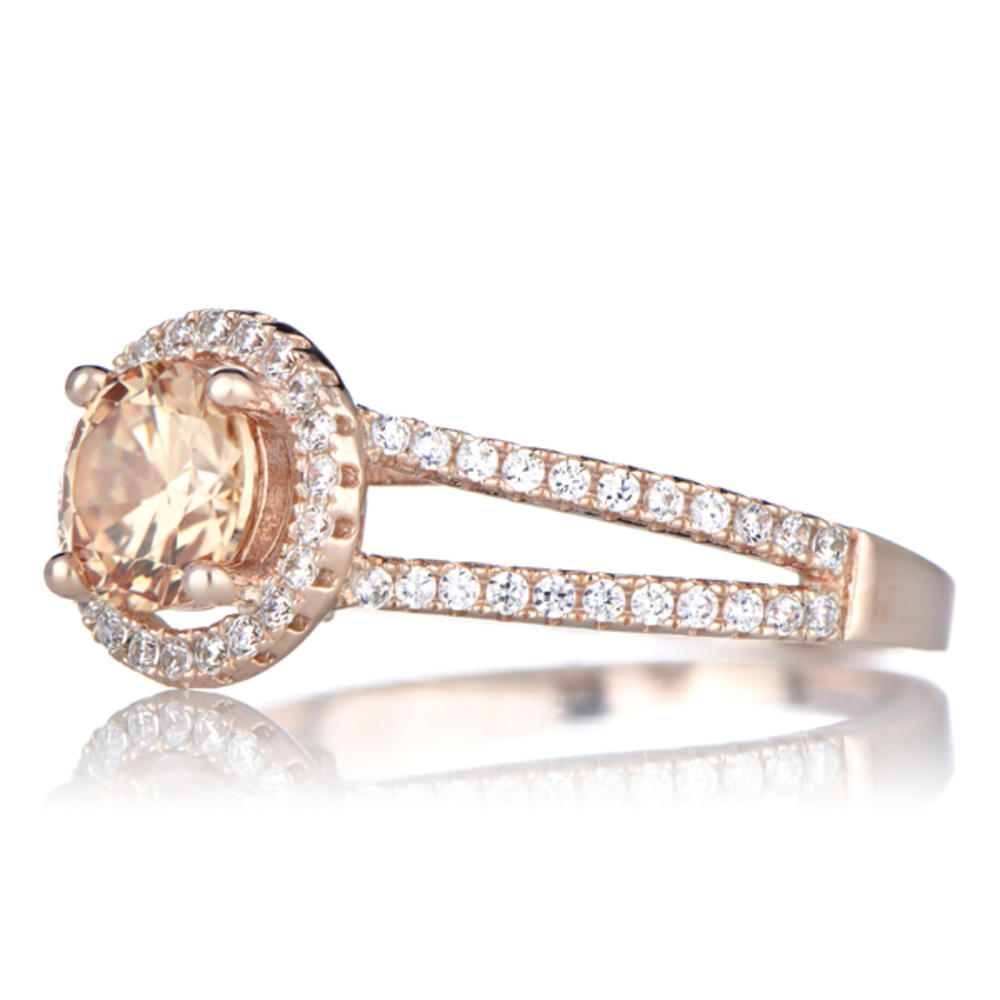 Ariane's Rose Gold Engagement Ring - Champagne Cubic Zirconia with Halo