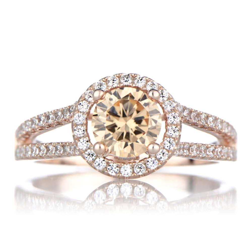 Ariane's Rose Gold Engagement Ring - Champagne Cubic Zirconia with Halo