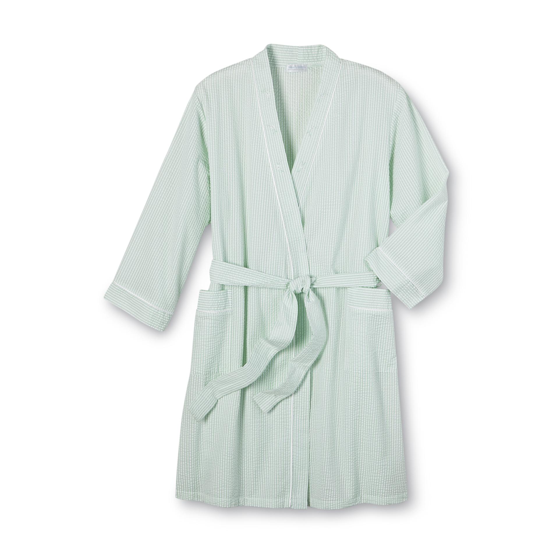 Heavenly Bodies by Miss Elaine Women's Seersucker Wrap Bathrobe Striped