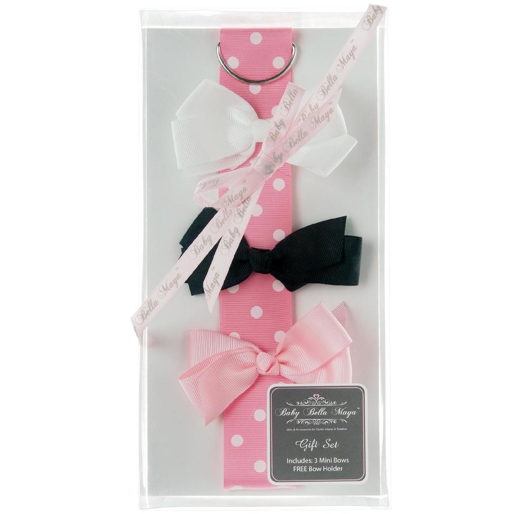 Baby Bella Maya Bundle Small Bow 3 Pack with Baby Pink Ribbon Holder
