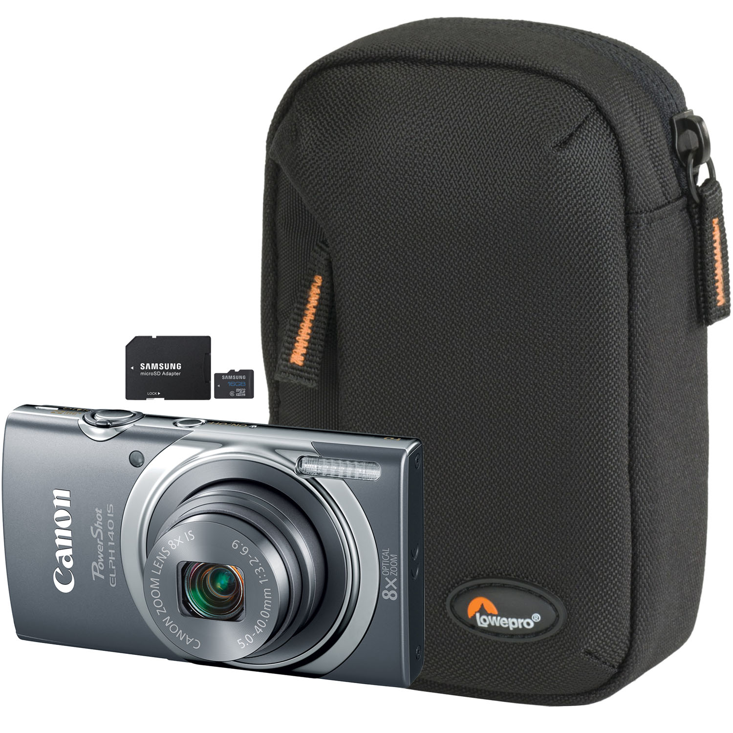 PowerShot ELPH 140 IS Gray 16MP Digital Camera, Compact Case and 16GB microSD Card with Adapter