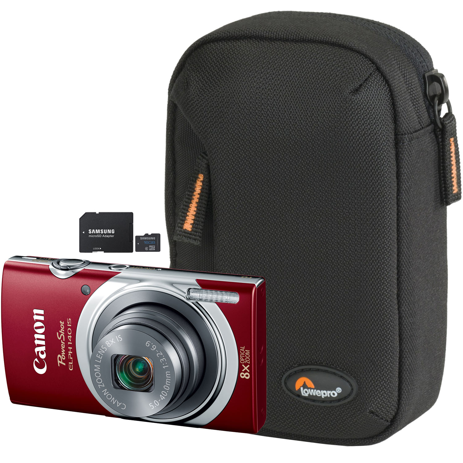 PowerShot ELPH 140 IS Red 16MP Digital Camera, Compact Case and 16GB microSD Card with Adapter
